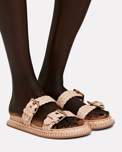 Shop Ulla Johnson Kiera Raffia Slide Sandals In Beige