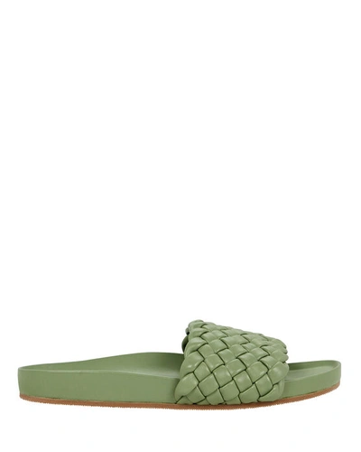 Shop Loeffler Randall Sonnie Woven Leather Slide Sandals In Green