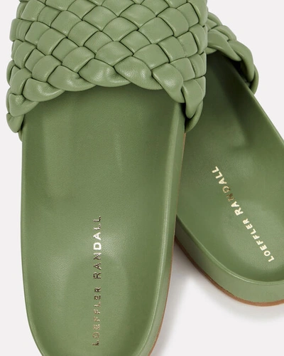 Shop Loeffler Randall Sonnie Woven Leather Slide Sandals In Green