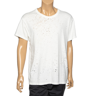 Amiri White Distressed Cotton Crew Neck T-Shirt M Amiri