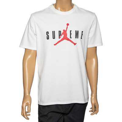 Pre-owned Supreme X Jordan White Logo Printed Cotton T-shirt L