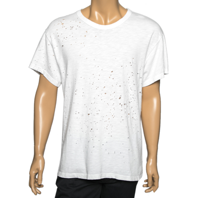 Pre-owned Amiri White Distressed Cotton Crew Neck T Shirt S