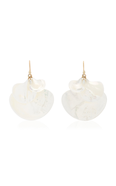 Shop Annette Ferdinandsen Ginkgo Cluster 14k Yellow Gold Mother-of-pearl Earrings In White