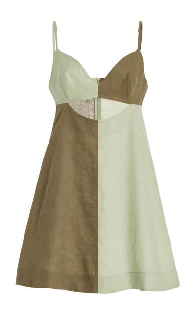 Shop Matthew Bruch Women's Kimmie Cutout Colorblock Linen Mini Dress In Green
