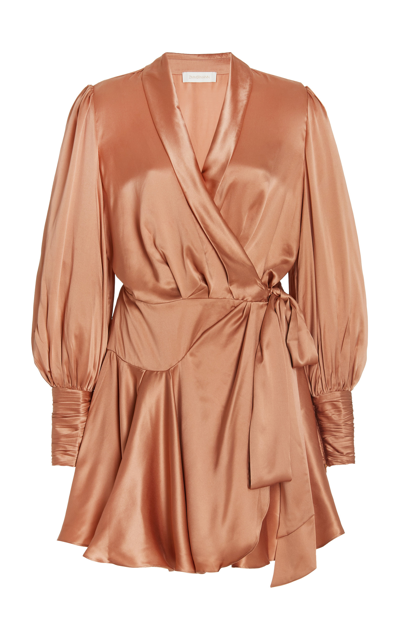 Shop Zimmermann Women's Silk Mini Wrap Dress In Brown