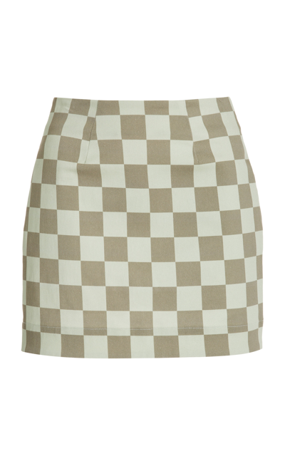 Shop Matthew Bruch Women's Checkerboard Stretch-cotton Mini Skirt In Green