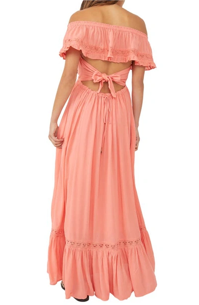 Free People Moonlight Ocean Off The Shoulder Maxi Dress In Burnt Coral