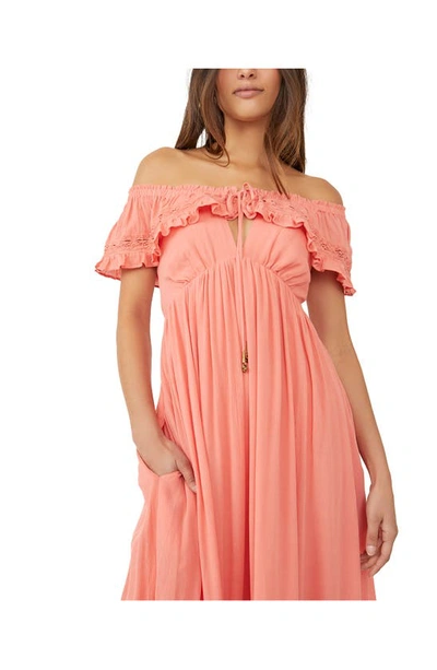 Free People Moonlight Ocean Off The Shoulder Maxi Dress In Burnt Coral