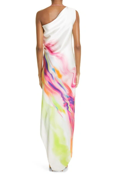 Shop Et Ochs Penelope Asymmetric One-shoulder Silk Bias Gown In Graphic Tie Dye