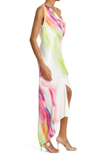Shop Et Ochs Penelope Asymmetric One-shoulder Silk Bias Gown In Graphic Tie Dye