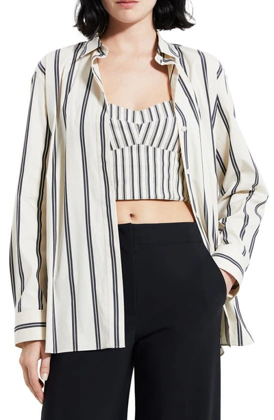 Shop Theory Stripe Cotton Bustier & Button-up Shirt Set In Ivory Multi