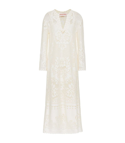 Shop Valentino Floral Lace Midi Dress In Ivory