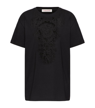 Shop Valentino Lace-insert T-shirt In Black