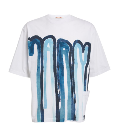 Shop Marni Cotton Dripping Logo T-shirt In Blue