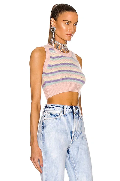 Shop Alessandra Rich Stripe Mohair Knitted Top In Pink Multicolor