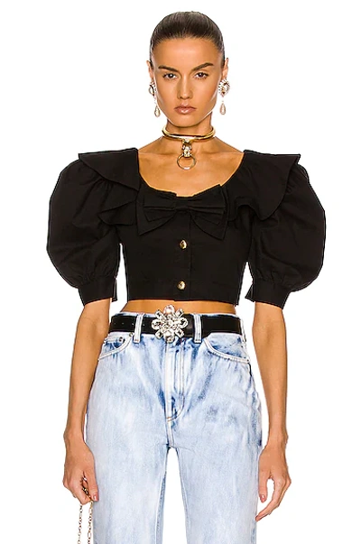 Shop Alessandra Rich Cotton Poplin Cropped Top In Black