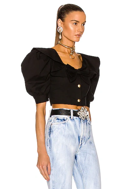 Shop Alessandra Rich Cotton Poplin Cropped Top In Black