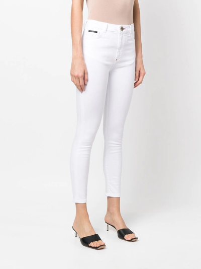 Philipp Plein Embroidered Skull Skinny Jeans In White