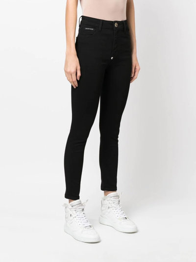 Philipp Plein Metallic Skull Skinny Jeans In Black