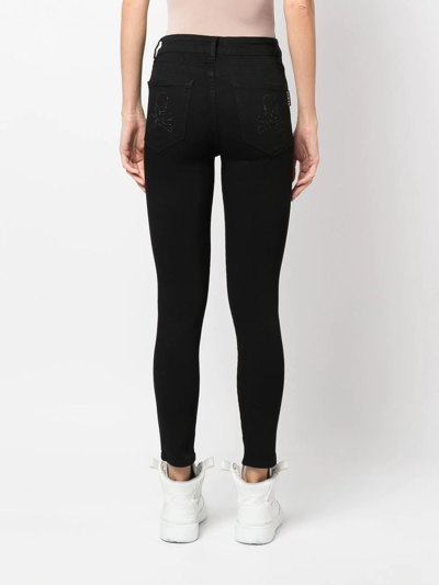 Shop Philipp Plein Metallic Skull Skinny Jeans In Black