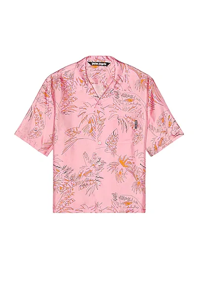 Shop Palm Angels Abstract Palms Bowling Shirt In Pink & Gold