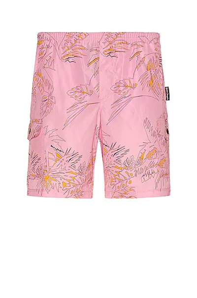 Shop Palm Angels Abstract Palms Swim Short In Pink & Gold