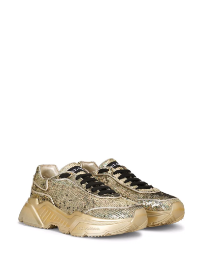 Dolce & Gabbana Nappa Leather Daymaster Sneakers With Sequins In Gold