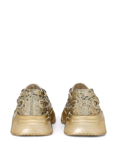 Dolce & Gabbana Nappa Leather Daymaster Sneakers With Sequins In Gold