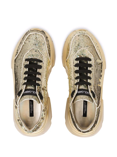 Dolce & Gabbana Nappa Leather Daymaster Sneakers With Sequins In Gold