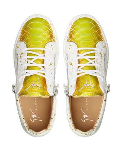 Shop Giuseppe Zanotti Frankie Crocodile-effect Leather Sneakers In Gold