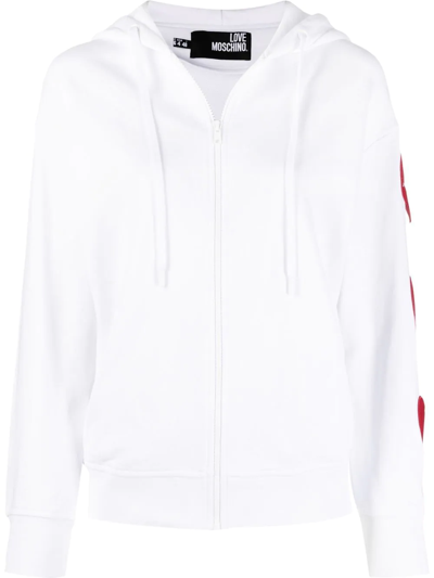 Shop Love Moschino Heart-patch Cut-out Zipped Hoodie In White