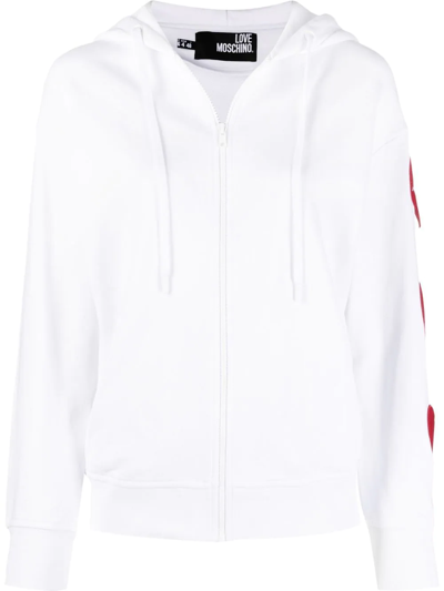 Love Moschino Sweatshirt With Cut-out And Heart Patches In White