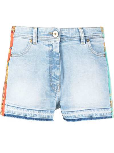 Shop Versace Royal Rebellion Denim Shorts In Blue