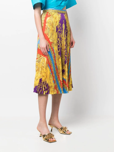 Shop Versace Barocco Goddess Pleated Skirt In Yellow