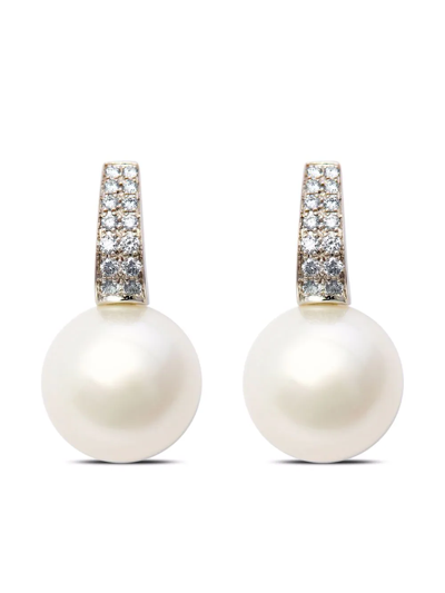 Shop Autore 18kt White Gold St Moritz Diamond And Pearl Earrings In Silver
