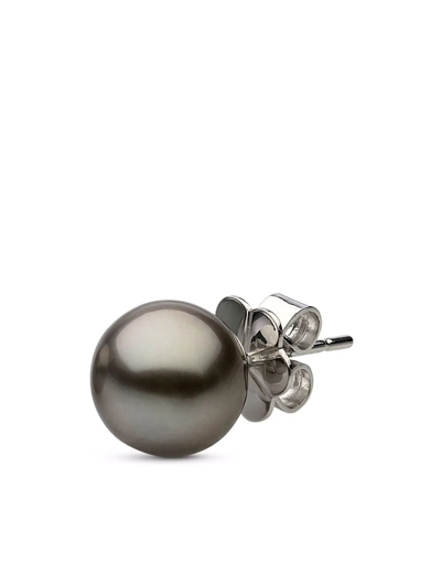 Shop Autore 18kt White Gold 9mm Tahitian Classic Pearl Stud Earrings In Silver