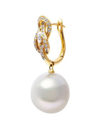 Shop Autore 18kt Yellow Gold Diamond Hercules Knot Pearl Earrings