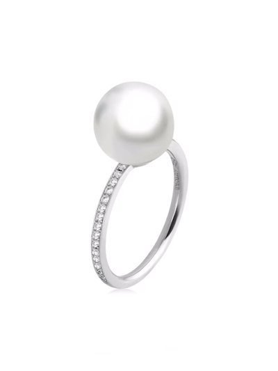 Shop Autore 18kt White Gold Pearl And Diamond Eternity Ring In Silver