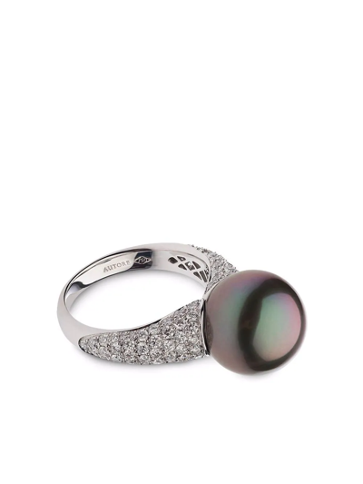 Shop Autore 18kt White Gold Sofia Pearl And Diamond Ring In Silver