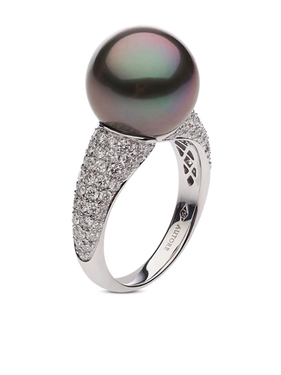 Shop Autore 18kt White Gold Sofia Pearl And Diamond Ring In Silver