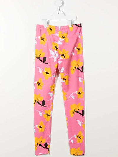 Shop Marni Teen Floral-print Leggings In Pink