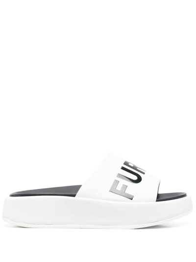 Shop Furla Logo-print Leather Slides In White