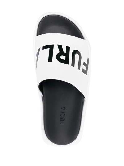 Shop Furla Logo-print Leather Slides In White