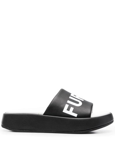 Shop Furla Logo-print Leather Slides In Black
