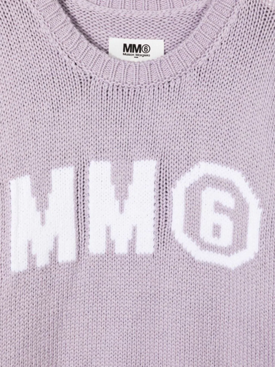 Shop Mm6 Maison Margiela Teen Logo-intarsia Knit Jumper In Purple