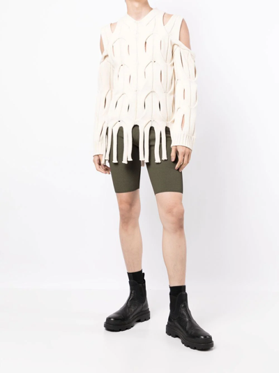 Shop Dion Lee Cable-knit Fringed Fringed Sweater In White