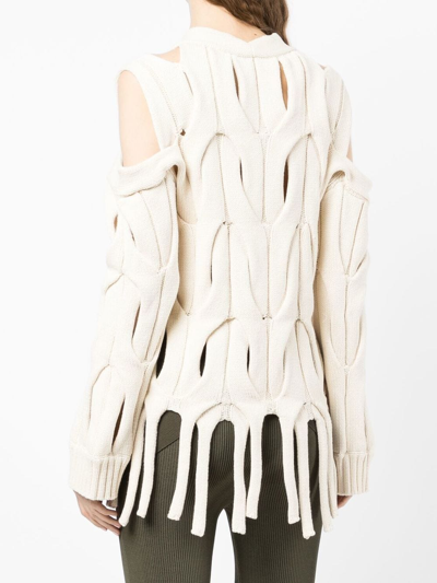 Shop Dion Lee Cable-knit Fringed Fringed Sweater In White