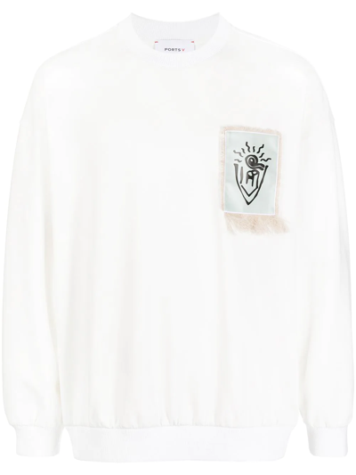 Shop Ports V Patch-detail Crew Neck Sweatshirt In White