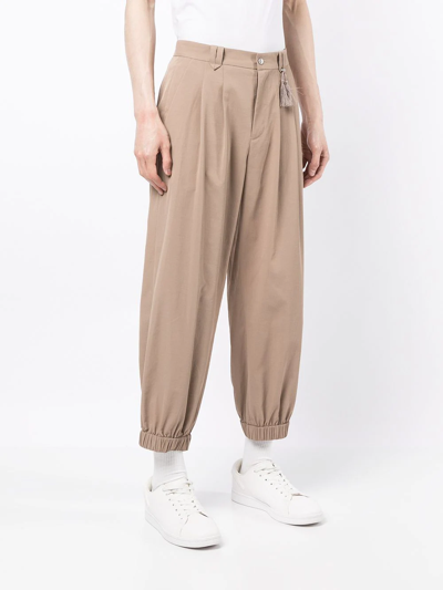 Shop Ports V Cropped Pleated Trousers In Brown