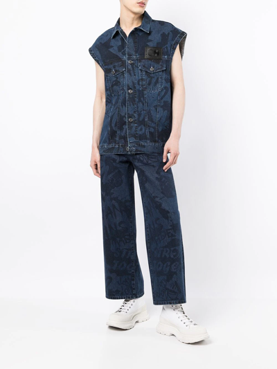 Ports V All-over Graffiti Print Jeans In Blue